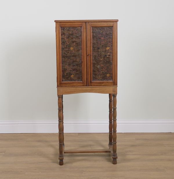 A LATE 19TH CENTURY INLAID MAHOGANY CABINET ON STAND