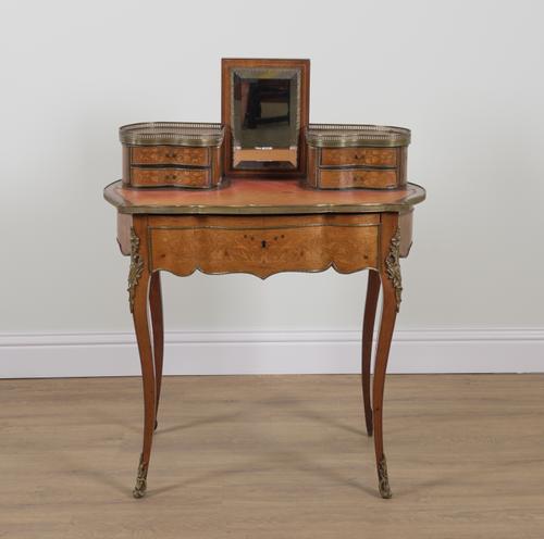 A 19TH CENTURY FRENCH GILT METAL MOUNTED BONHEUR DU JOUR WRITING DESK
