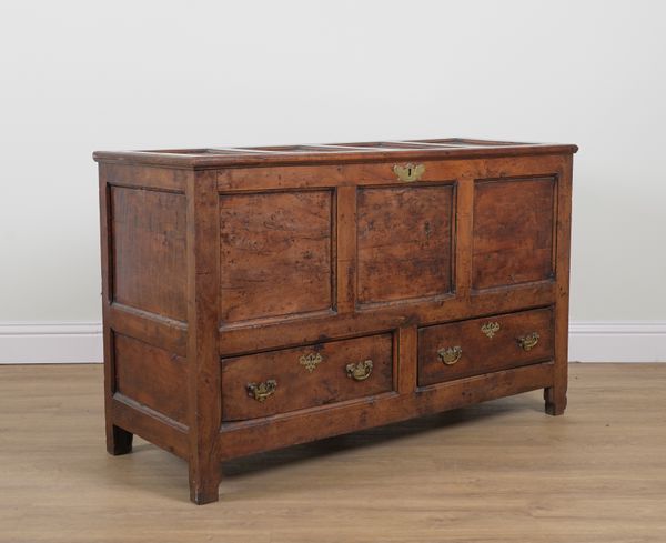 AN 18TH CENTURY YEW WOOD MULE CHEST