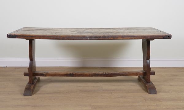 A 17TH CENTURY STYLE CLEATED OAK PLANK TOP REFECTORY TABLE