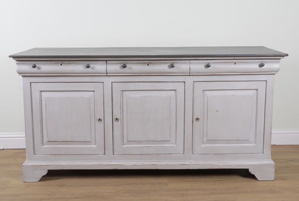 A FRENCH GREY PAINTED SIDEBOARD