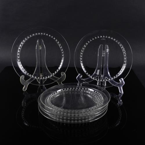 SIX LALIQUE CLEAR AND BLACK ENAMEL `UNAWIHR' PATTERN DESSERT PLATES (6)