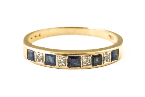 A GOLD, SAPPHIRE AND DIAMOND HALF ETERNITY RING