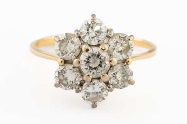 AN 18CT GOLD AND DIAMOND CLUSTER RING