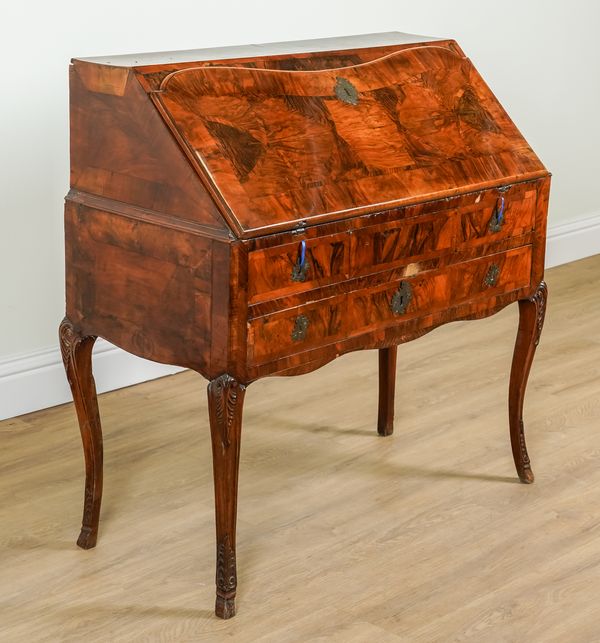 A 19TH CENTURY ITALIAN FIGURED WALNUT BUREAU