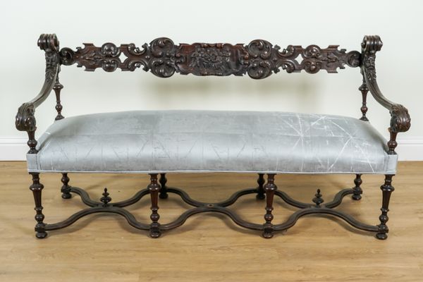 AN 18TH CENTURY FRENCH CARVED WALNUT BENCH