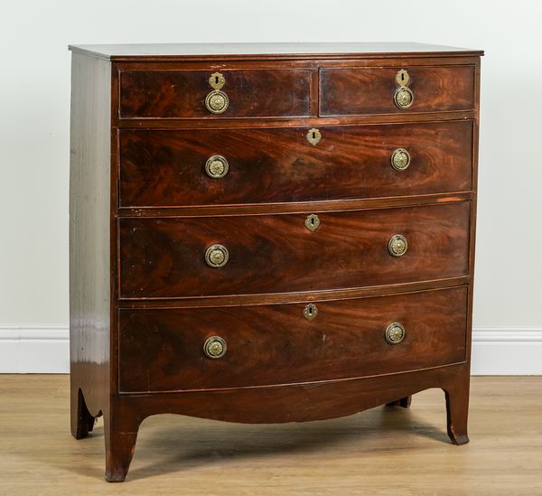 A 19TH CENTURY MAHOGANY BOWFRONT FIVE DRAWER CHEST