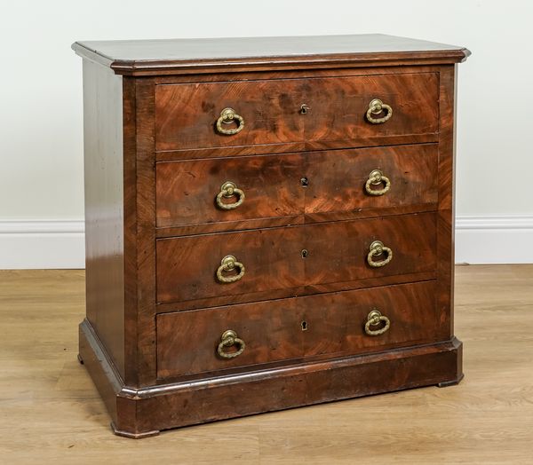 A 19TH CENTURY FRENCH MAHOGANY FOUR DRAWER CHEST