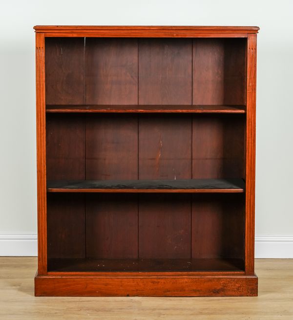 A MAHOGANY FLOOR STANDING OPEN BOOKCASE