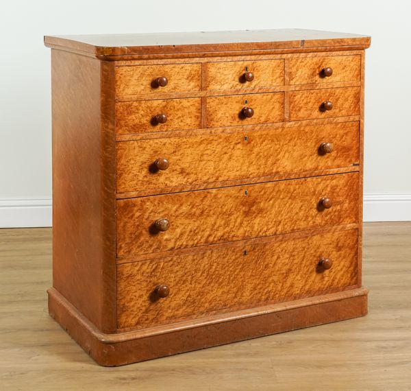 A VICTORIAN BIRD'S EYE MAPLE NINE DRAWER CHEST