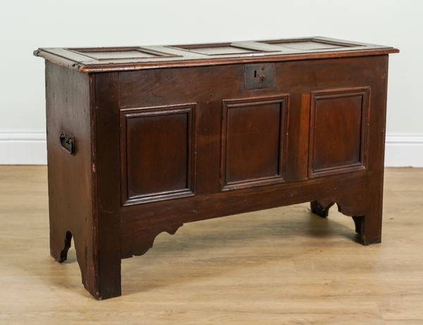 A 17TH CENTURY OAK TRIPLE PANEL COFFER