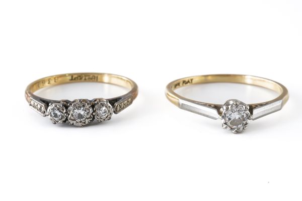 TWO GOLD, PLATINUM AND DIAMOND RINGS (2)