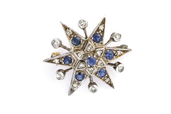 A DIAMOND AND SAPPHIRE BROOCH