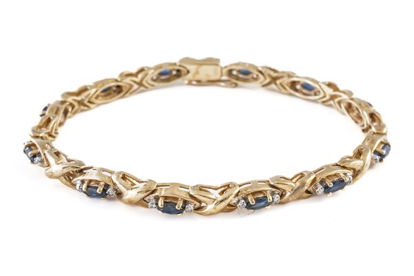 A 9CT GOLD, SAPPHIRE AND DIAMOND BRACELET