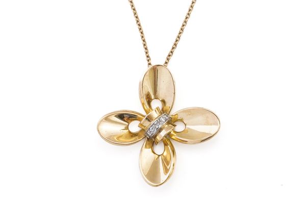 A BOUCHERON PARIS GOLD AND DIAMOND PENDANT, WITH A 9CT GOLD NECKCHAIN (2)