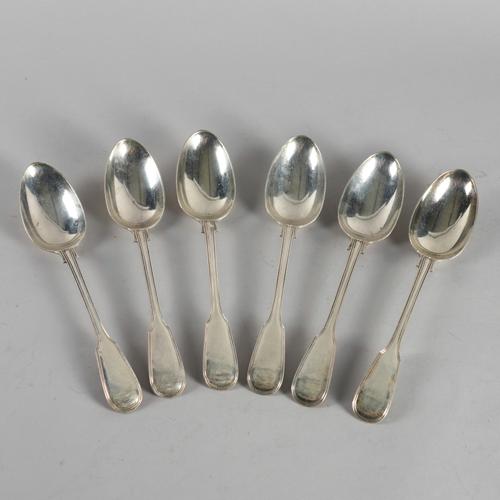 SIX VICTORIAN SILVER DOUBLE STRUCK FIDDLE AND THREAD PATTERN TABLESPOONS (6)