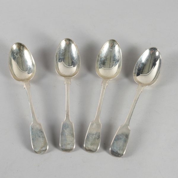 FOUR SILVER FIDDLE PATTERN TABLESPOONS (4)