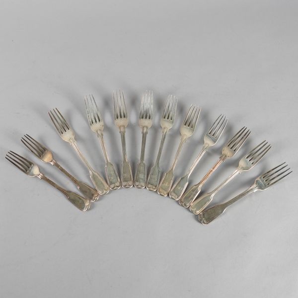 TWELVE SILVER DESSERT FORKS (12)