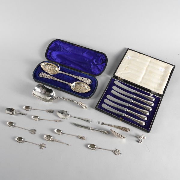 A GROUP OF SILVER, FOREIGN AND PLATED FLATWARE