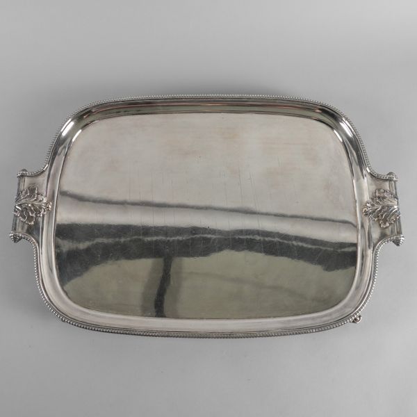 AN OLD SHEFFIELD PLATE TWIN HANDLED TRAY