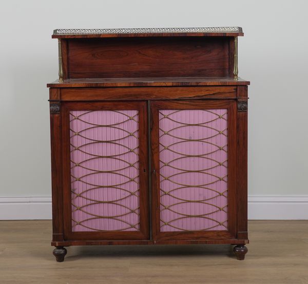 A REGENCY ROSEWOOD SHELFBACK CHIFFONIER