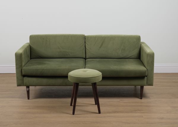 SWYFT; A MODERN GREEN UPHOLSTERED TWO SEAT SOFA (2)