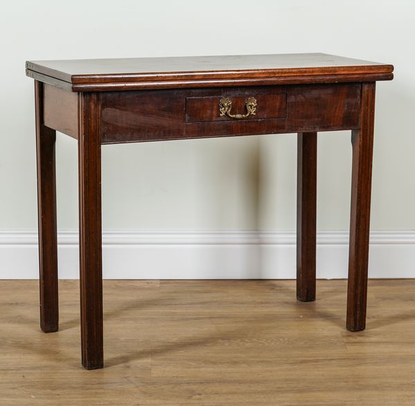 A MID 18TH CENTURY RECTANGULAR MAHOGANY FOLD-OVER TEA TABLE