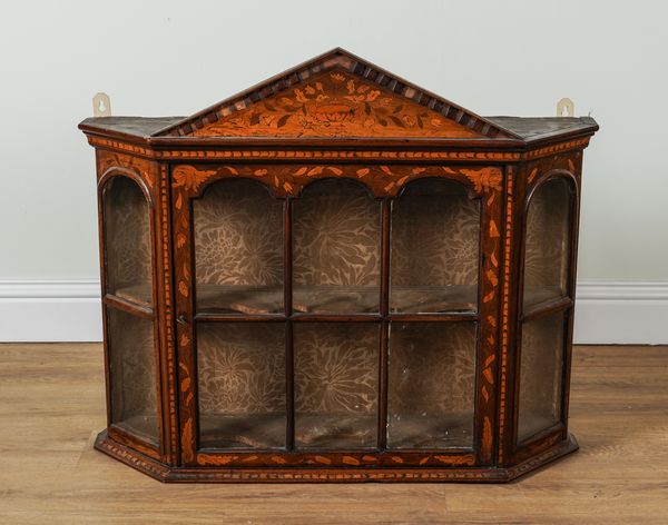 A 19TH CENTURY DUTCH MARQUETRY INLAID HANGING DISPLAY CABINET