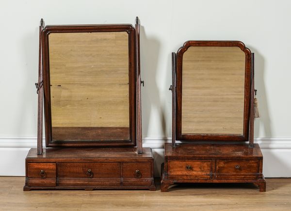 A MID 18TH CENTURY WALNUT TWO DRAWER TOILET MIRROR (2)