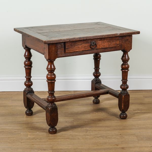 A 17TH CENTURY AND LATER WALNUT SINGLE DRAWER SIDE TABLE