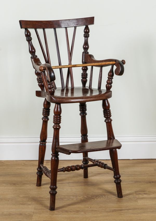 AN 19TH CENTURY MAHOGANY STICK BACK CHILD'S HIGH CHAIR