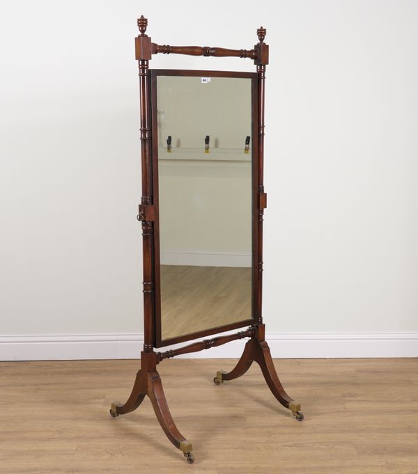 AN EARLY 19TH CENTURY RECTANGULAR MAHOGANY CHEVAL MIRROR