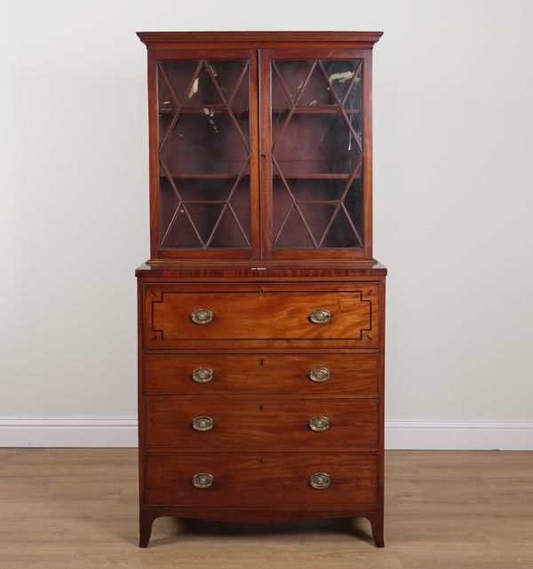 A REGENCY EBONY STRUNG MAHOGANY SECRETAIRE BOOKCASE