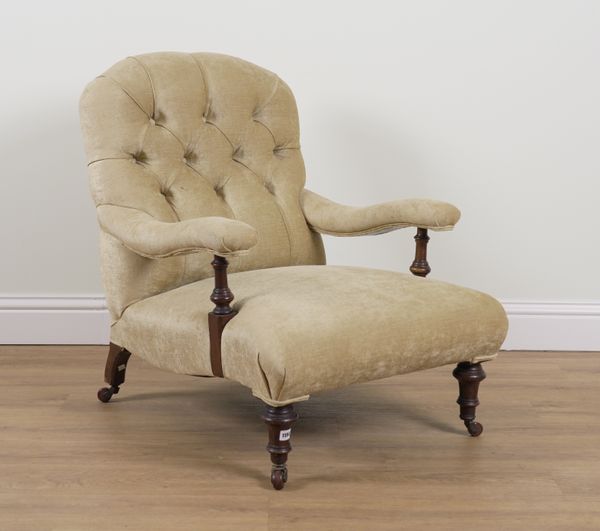 A VICTORIAN MAHOGANY FRAMED OPEN ARMCHAIR