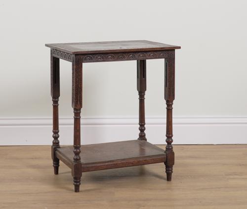 A 19TH CENTURY OAK TWO TIER SIDE TABLE