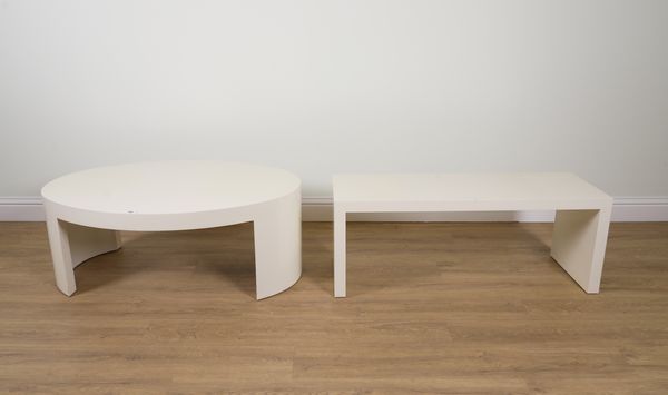 A MODERN WHITE LACQUER OVAL COFFEE TABLE (2)