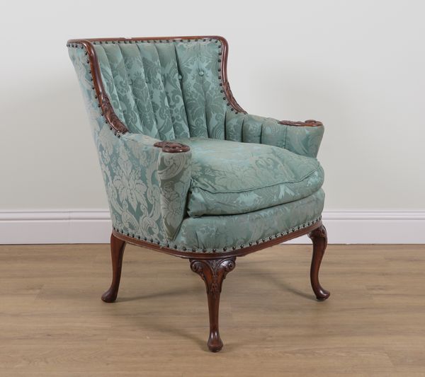 AN 18TH CENTURY STYLE MAHOGANY FRAMED TUB BACK ARMCHAIR