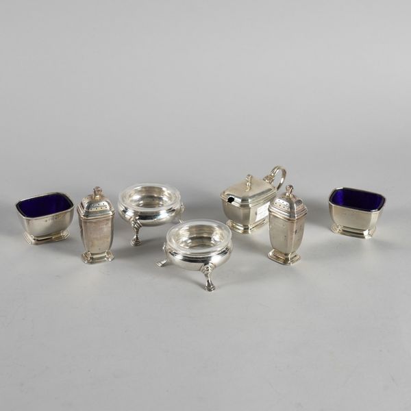 A GROUP OF SILVER CONDIMENTS (7)