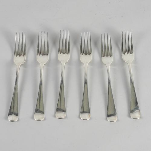 SIX SILVER OLD ENGLISH PATTERN TABLE FORKS (6)
