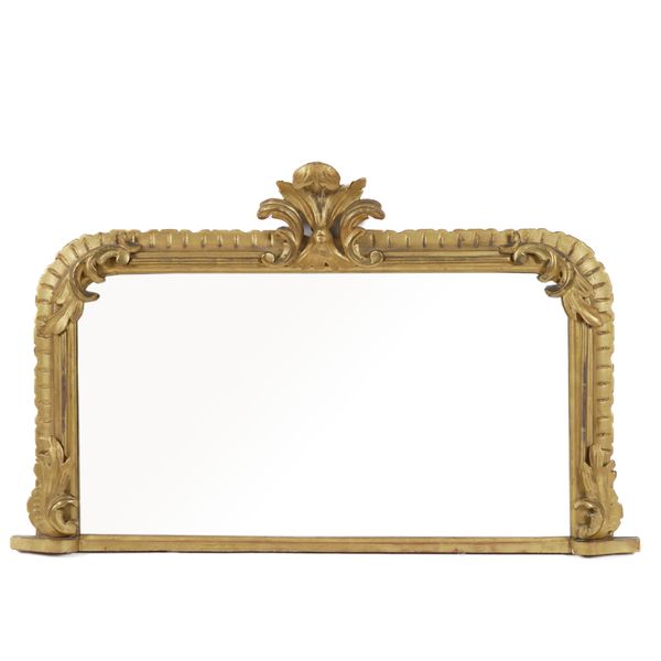 A VICTORIAN GILT FRAMED OVERMANTEL WALL MIRROR