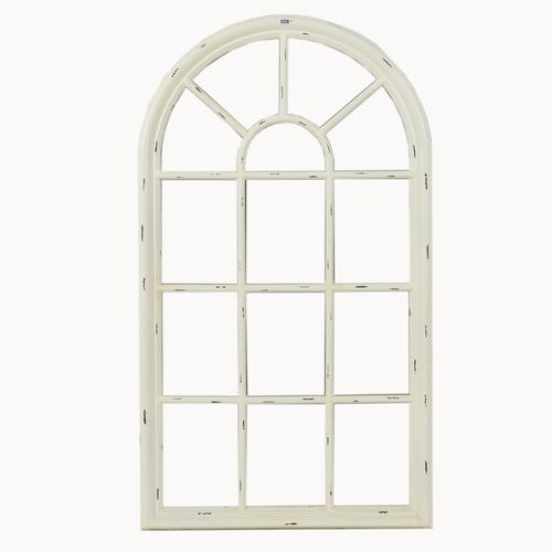 A WHITE PAINTED ARCH TOP MARGINAL MIRROR