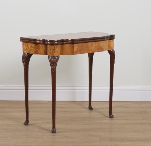 A GEORGE I STYLE SATIN BIRCH FOLDOVER CARD TABLE