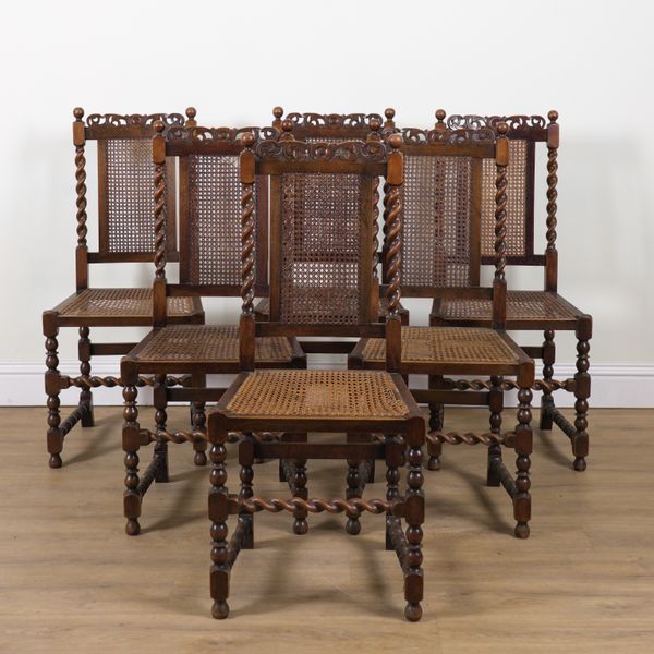 A SET OF SIX STAINED BEECH CANE BACKED DINING CHAIRS (6)