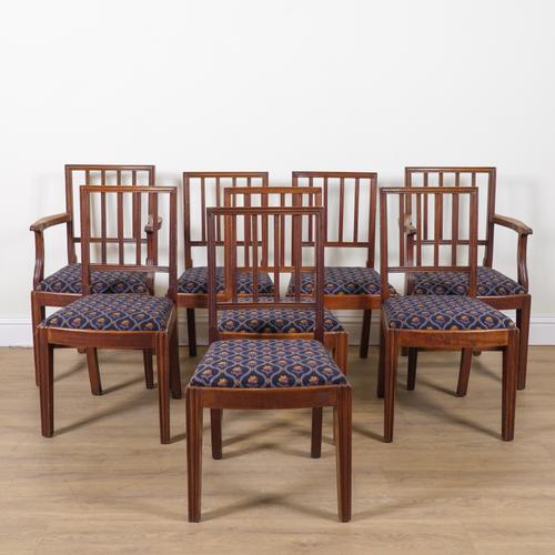 A SET OF EIGHT GEORGE III STYLE MAHOGANY STICK BACK DINING CHAIRS (8)