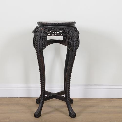 A CHINESE HARDWOOD INSET MARBLE TOPPED JARDINIERE STAND