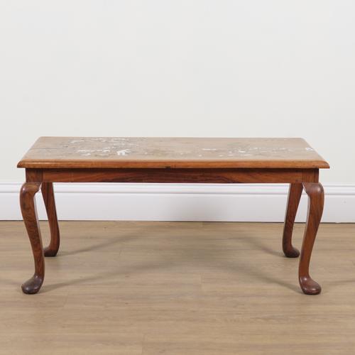 AN EARLY 20TH CENTURY ANGLO INDIAN TEAK BONE INLAID RECTANGULAR COFFEE TABLE