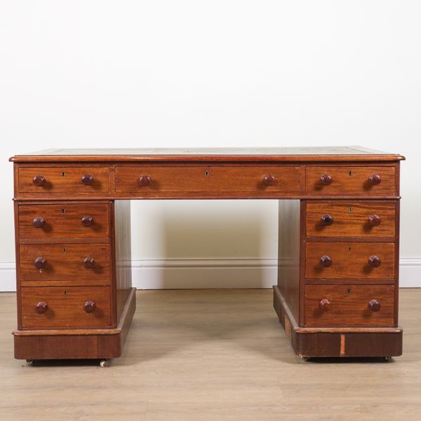A VICTORIAN MAHOGANY PEDESTAL DESK