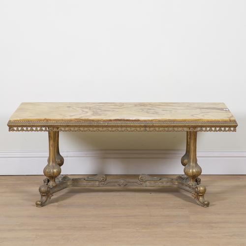 A GILT METAL RECTANGULAR COFFEE TABLE