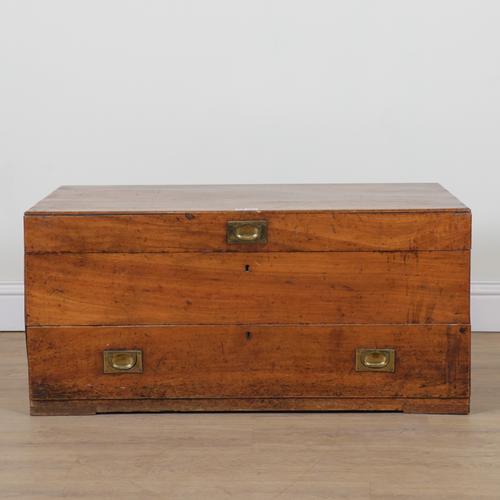 A TEAK LIFT TOP TRUNK