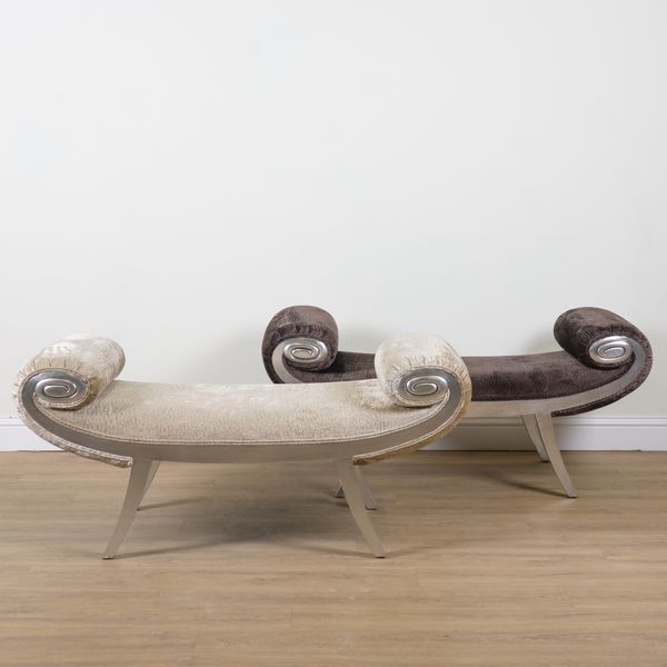 A PAIR OF SILVER PAINTED WINDOW SEATS (2)
